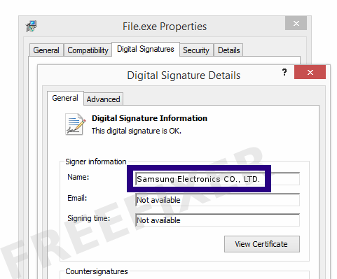 Screenshot of the Samsung Electronics CO., LTD. certificate